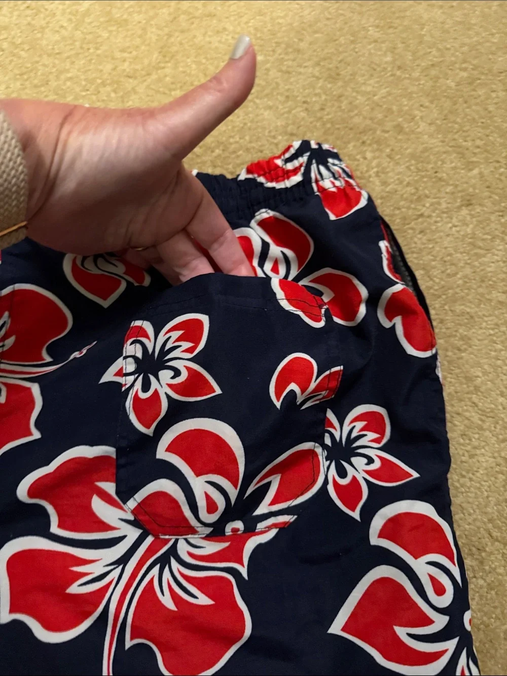MaxMehra Men’s Swim Trunks in Navy, Red, White